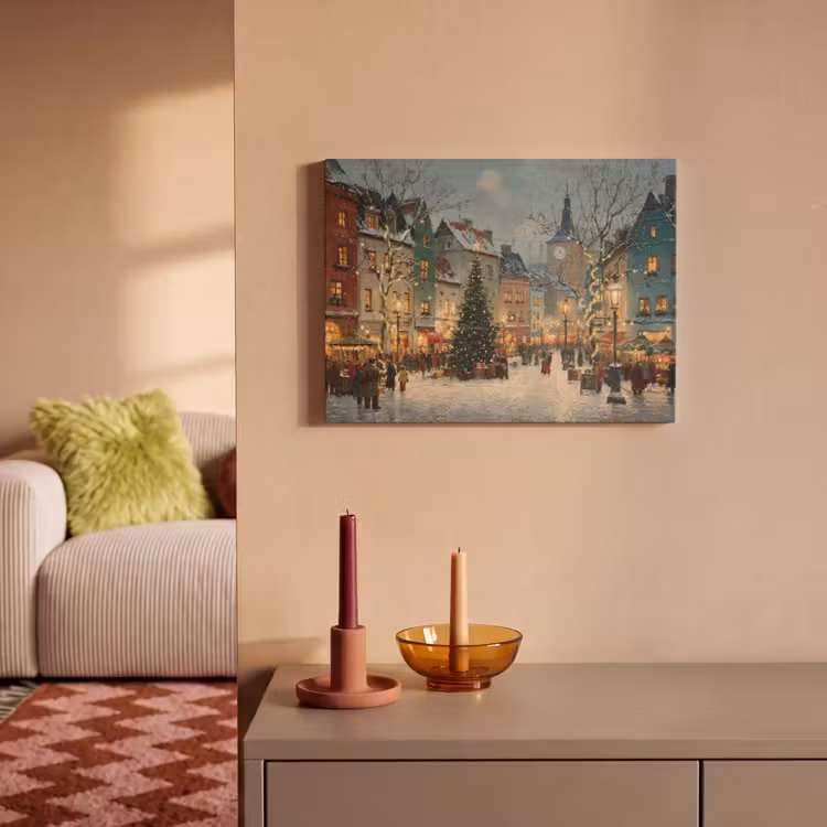 Akoestisch schilderij - Kerstsfeer - Stadsplein - Kleurrijk — 2