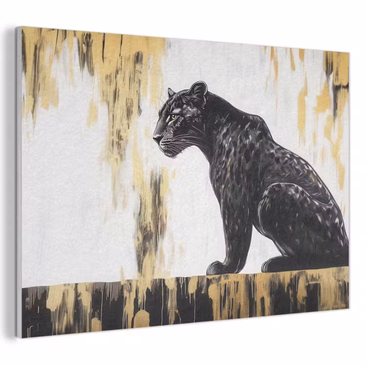 Akoestisch schilderij - Panter - Zwart - Abstract - Goud — 1