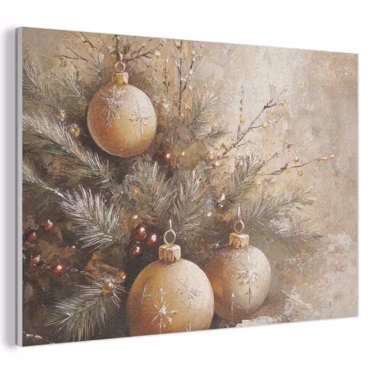 Akoestisch schilderij - Kerst - Kerstballen - Beige - Goud — 1