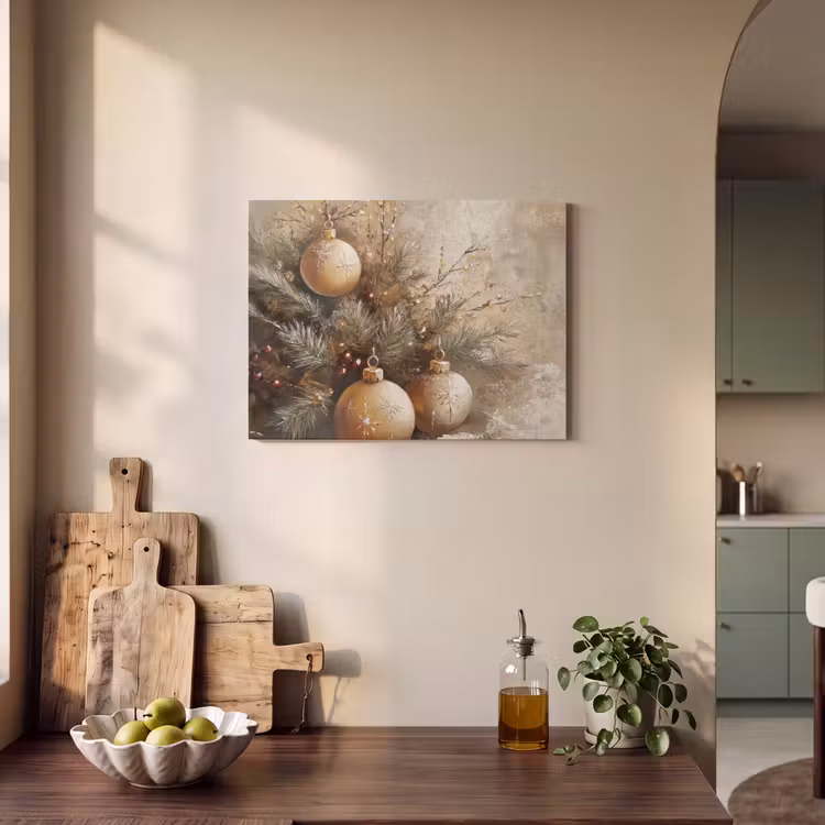 Akoestisch schilderij - Kerst - Kerstballen - Beige - Goud — 3
