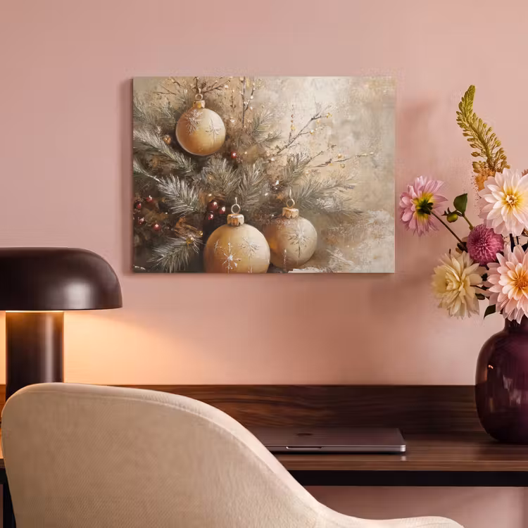 Akoestisch schilderij - Kerst - Kerstballen - Beige - Goud — 4