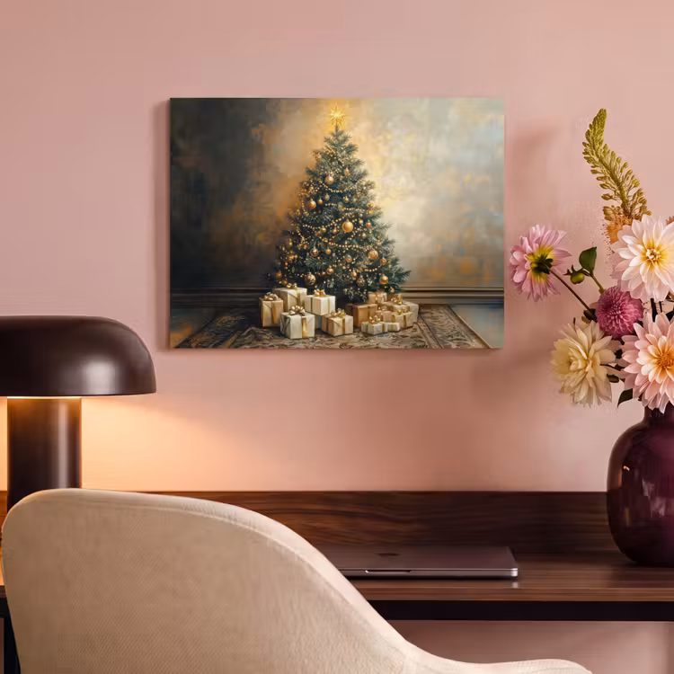 Akoestisch schilderij - Kerstboom - Cadeaus - Goud — 4