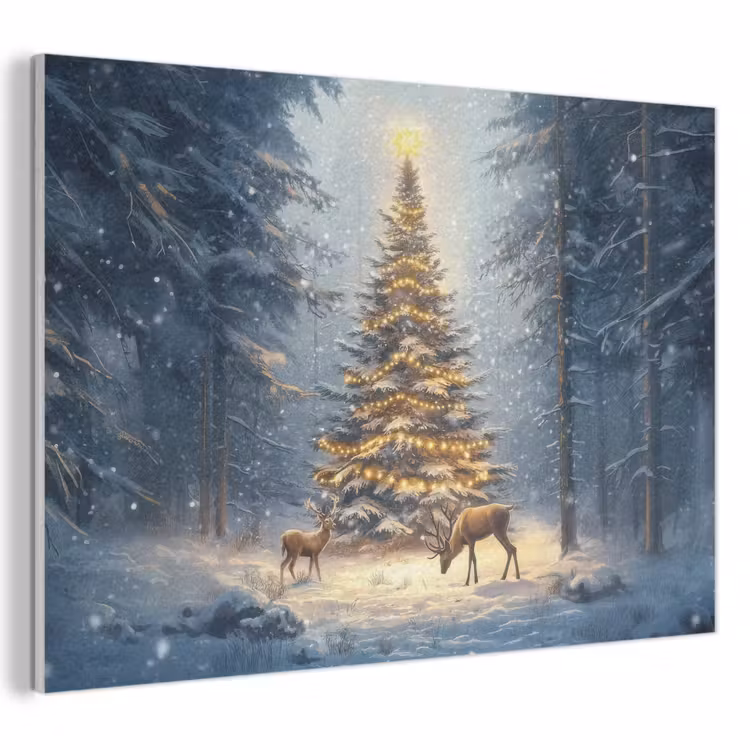 Akoestisch schilderij - Kerstlicht - Woud - Hert - Donker — 1
