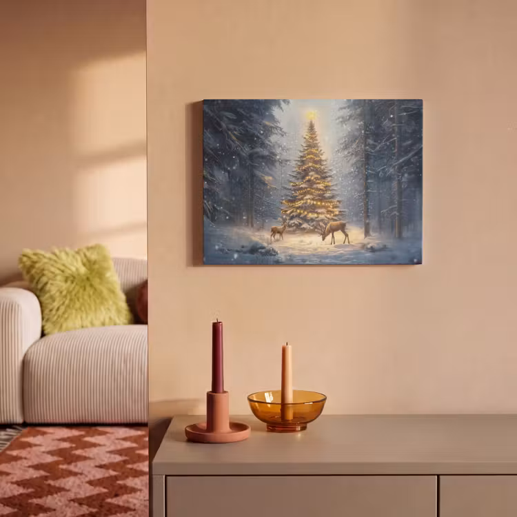 Akoestisch schilderij - Kerstlicht - Woud - Hert - Donker — 2