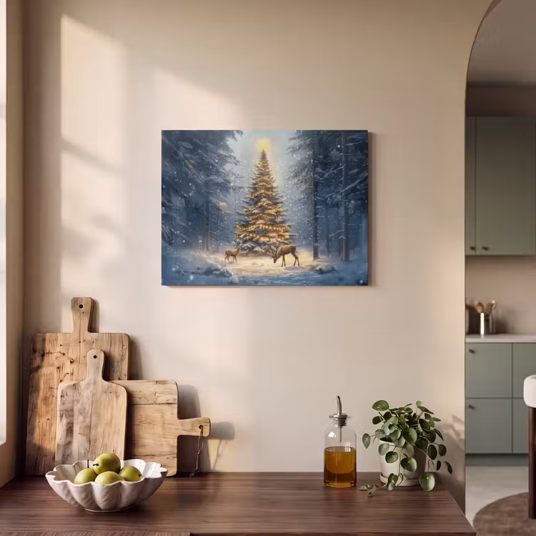 Akoestisch schilderij - Kerstlicht - Woud - Hert - Donker — 3