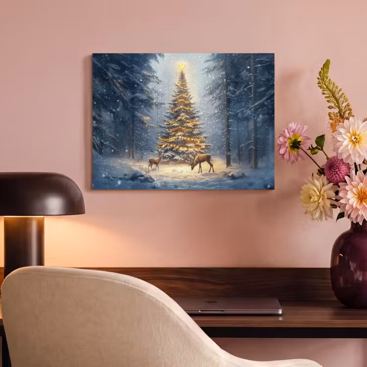 Akoestisch schilderij - Kerstlicht - Woud - Hert - Donker — 4