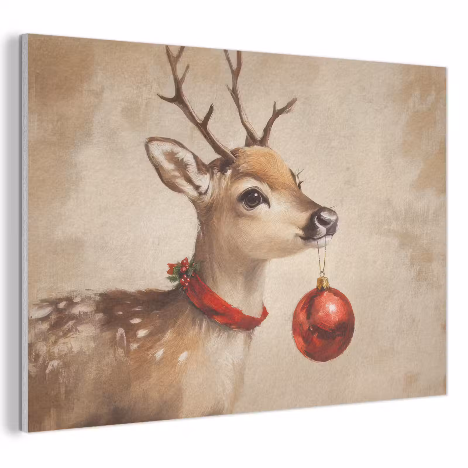 Akoestisch schilderij - Kerst - Hert - Gewei - Kerstbal - Rendier — 1