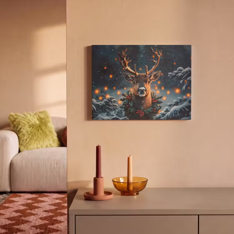 Akoestisch schilderij - Hert - Kerst - Winter - Sneeuw - Kerstkrans — 2