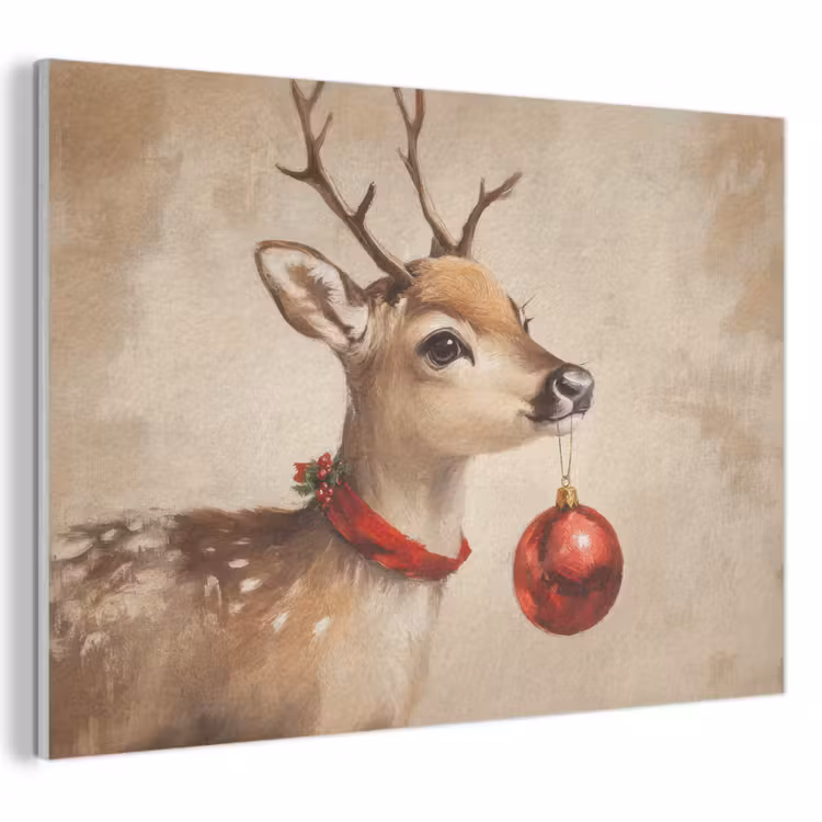 Akoestisch schilderij - Kerst - Hert - Gewei - Kerstbal - Rendier — 1