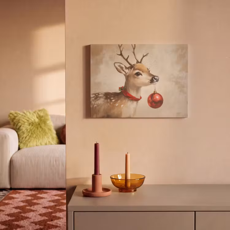 Akoestisch schilderij - Kerst - Hert - Gewei - Kerstbal - Rendier — 2