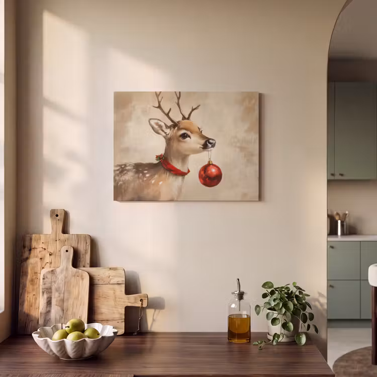 Akoestisch schilderij - Kerst - Hert - Gewei - Kerstbal - Rendier — 3