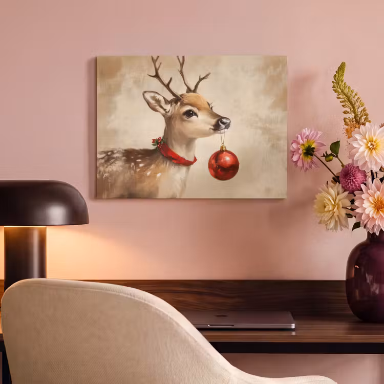 Akoestisch schilderij - Kerst - Hert - Gewei - Kerstbal - Rendier — 4