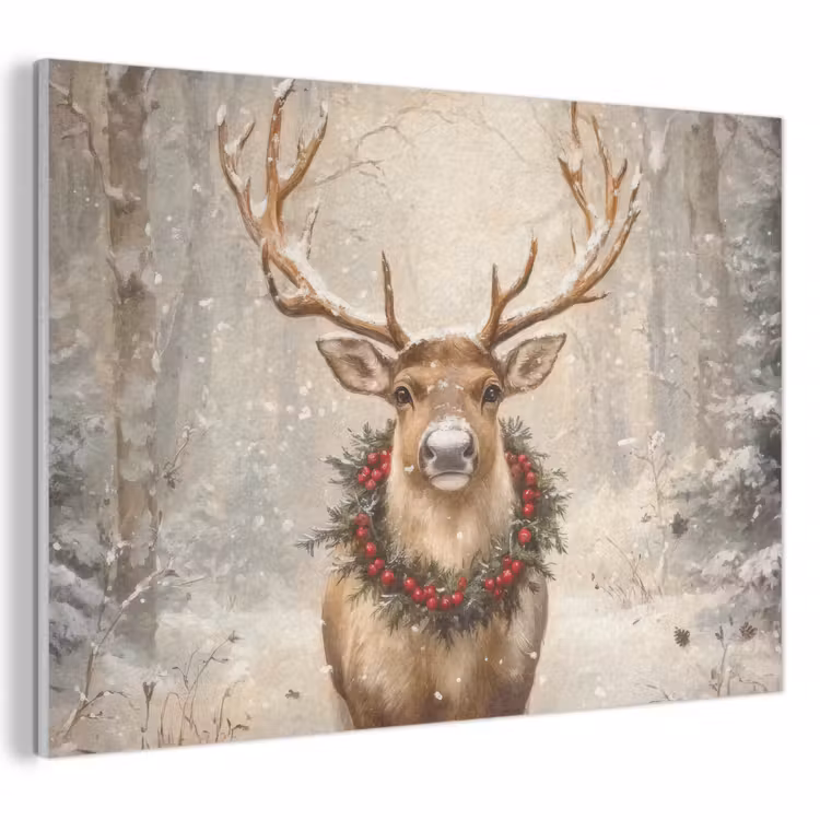 Akoestisch schilderij - Kerst - Rendier - Winter - Krans — 1