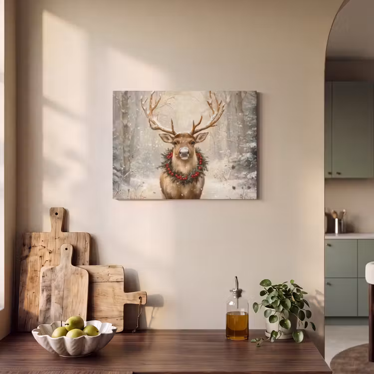 Akoestisch schilderij - Kerst - Rendier - Winter - Krans — 3