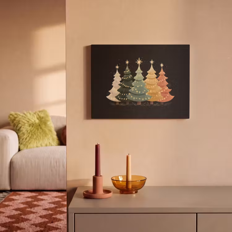 Akoestisch schilderij - Kerstbomen - Kleurrijk - Lichtjes - Ster — 2
