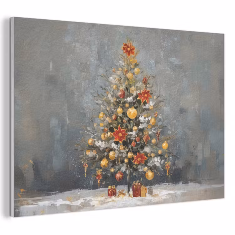 Akoestisch schilderij - Kerstboom - Cadeaus - Rood - Goud — 1