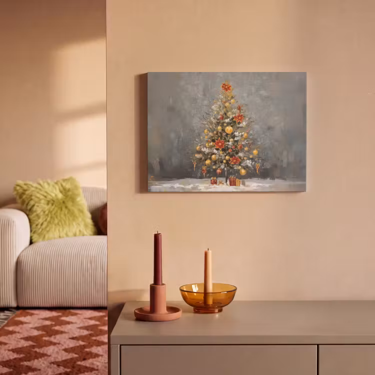 Akoestisch schilderij - Kerstboom - Cadeaus - Rood - Goud — 2