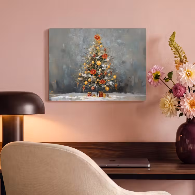 Akoestisch schilderij - Kerstboom - Cadeaus - Rood - Goud — 4