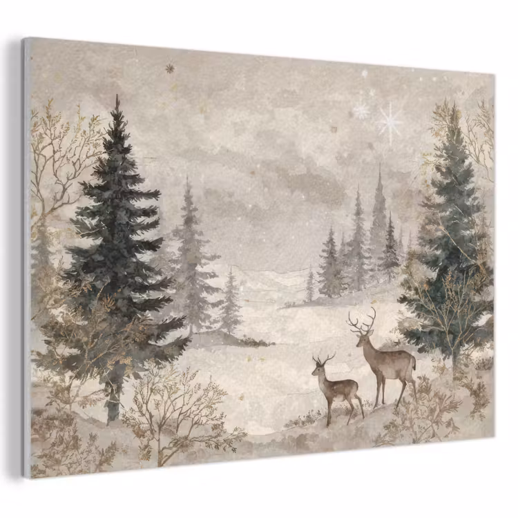 Akoestisch schilderij - Bos - Herten - Winter - Sneeuw — 1