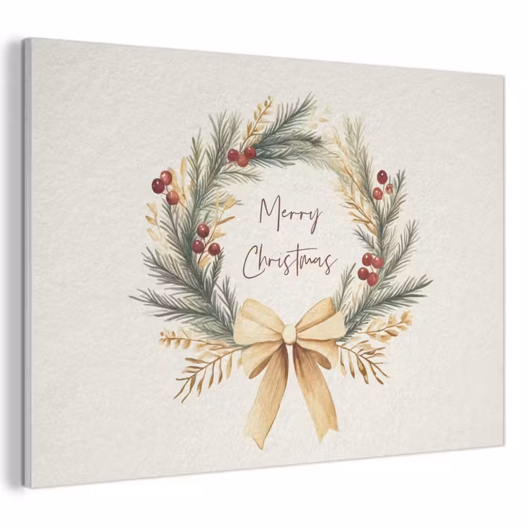 Akoestisch schilderij - Kerstkrans - Kerst - Goud - Beige — 1