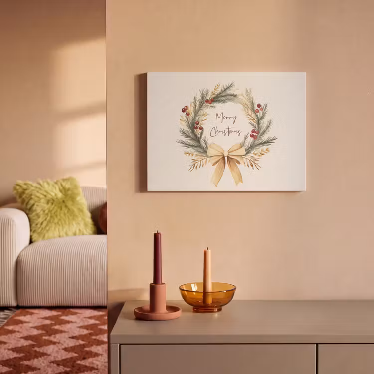 Akoestisch schilderij - Kerstkrans - Kerst - Goud - Beige — 2