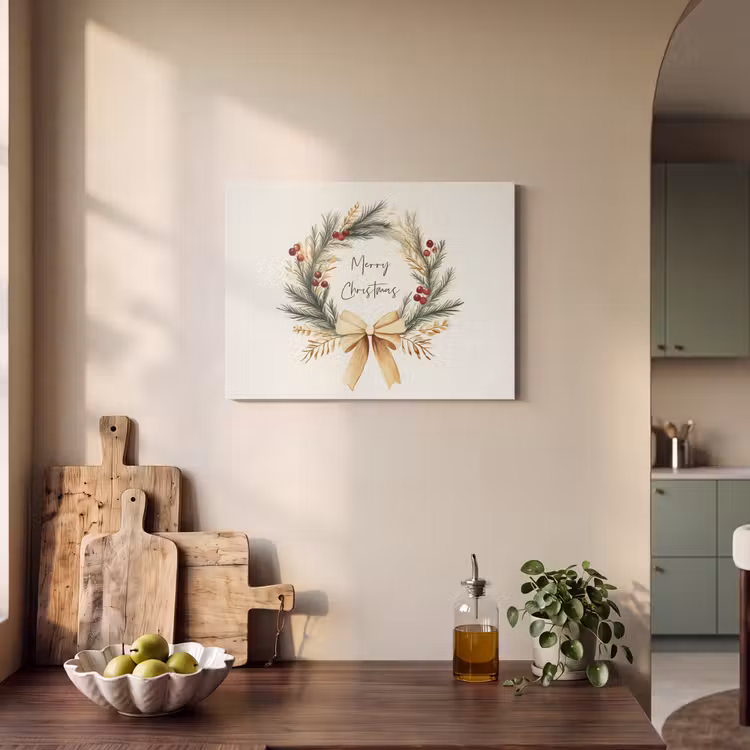 Akoestisch schilderij - Kerstkrans - Kerst - Goud - Beige — 3