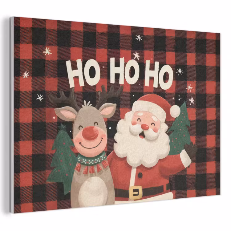 Akoestisch schilderij - Kerstman - Rendier - Tekst - Rood - Zwart — 1