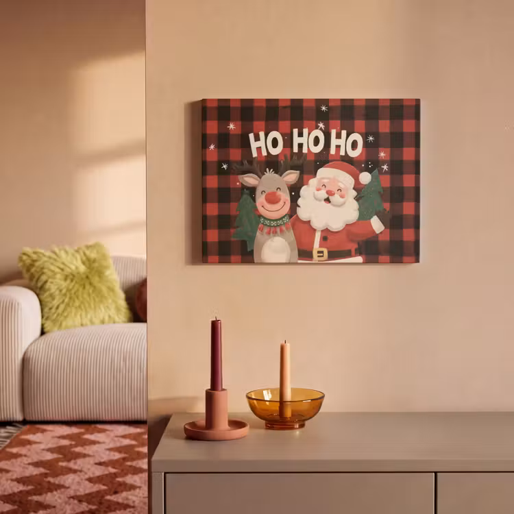 Akoestisch schilderij - Kerstman - Rendier - Tekst - Rood - Zwart — 2