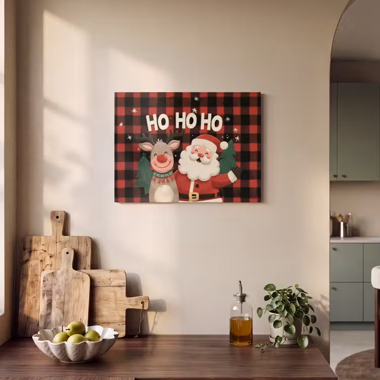 Akoestisch schilderij - Kerstman - Rendier - Tekst - Rood - Zwart — 3