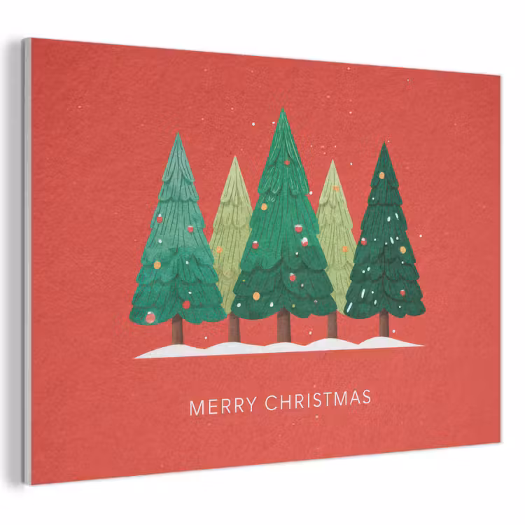 Akoestisch schilderij - Minimalistisch - Kerstbomen - Rood - Sneeuw — 1