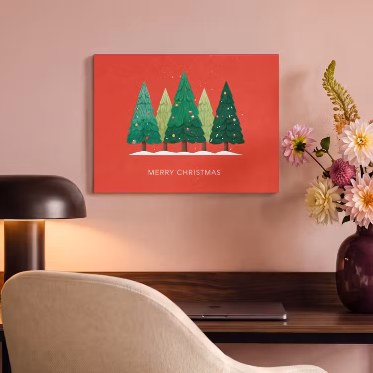 Akoestisch schilderij - Minimalistisch - Kerstbomen - Rood - Sneeuw — 4