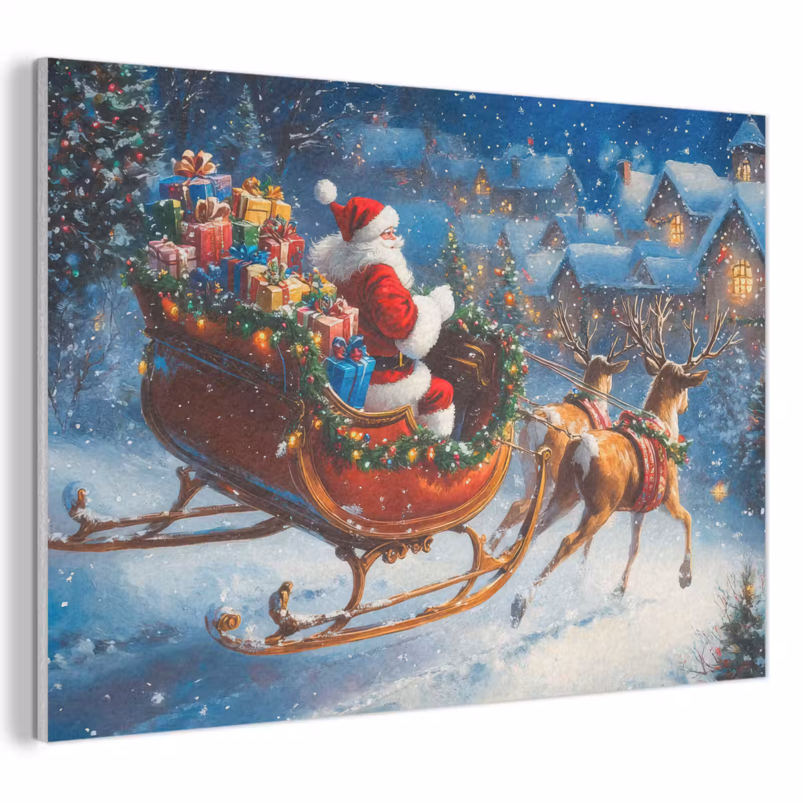 Akoestisch schilderij - Kerstman - Rendier - Kerst - Sneeuw — 1