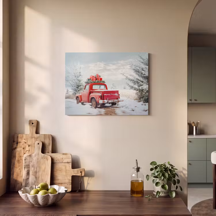 Akoestisch schilderij - Auto - Rood - Cadeaus - Winter - Sneeuw - Kerst — 3
