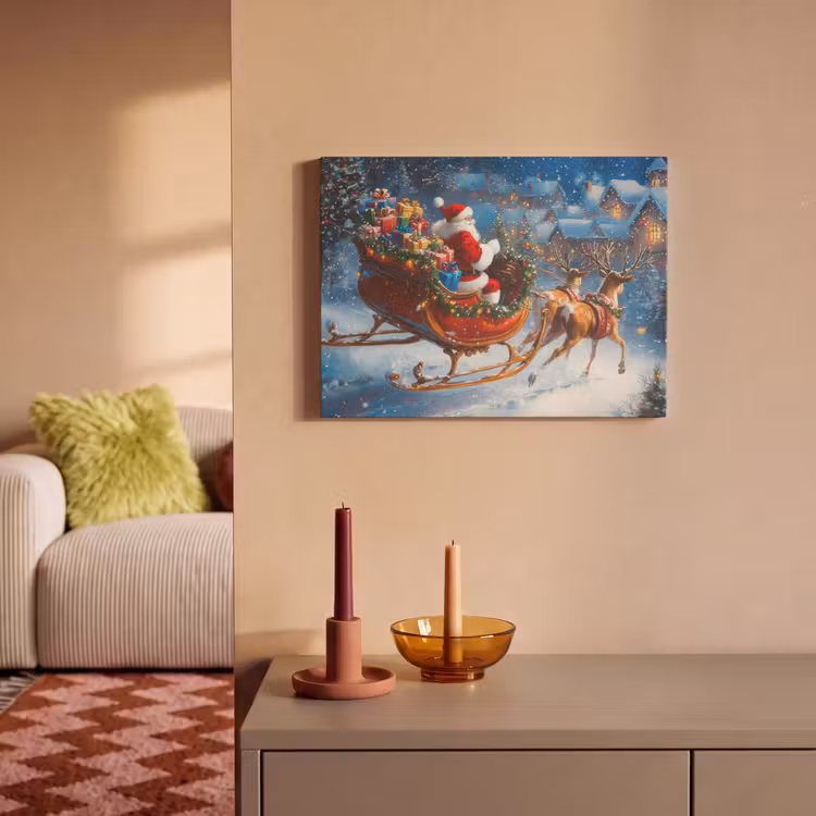 Akoestisch schilderij - Kerstman - Rendier - Kerst - Sneeuw — 2