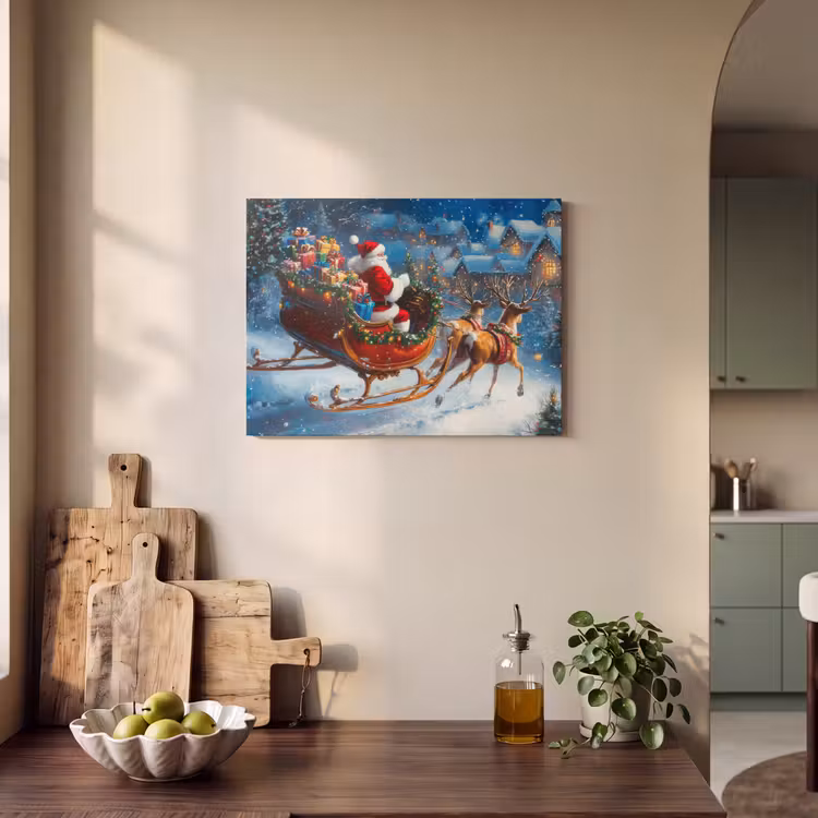 Akoestisch schilderij - Kerstman - Rendier - Kerst - Sneeuw — 3