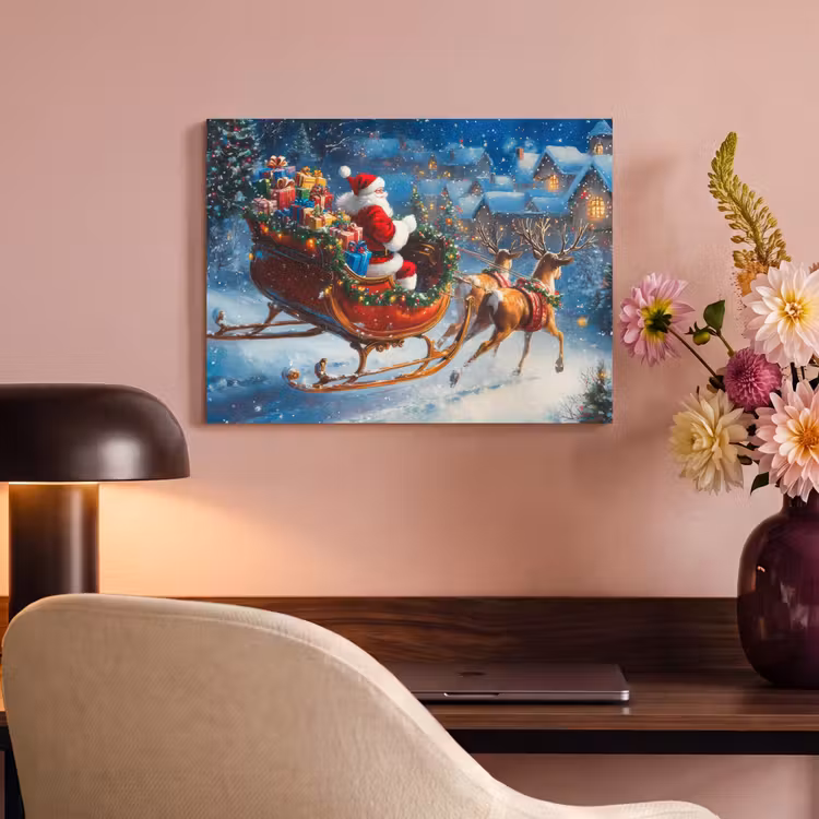 Akoestisch schilderij - Kerstman - Rendier - Kerst - Sneeuw — 4