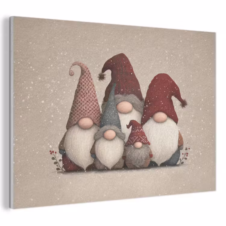 Akoestisch schilderij - Kabouters - Kerst - Sneeuw - Puntmutsen — 1