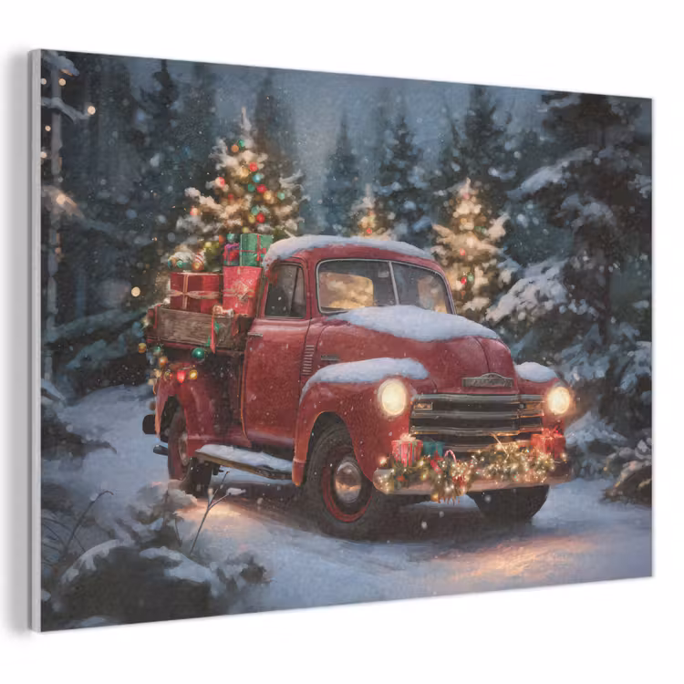 Akoestisch schilderij - Kersttruck - Sneeuwbos - Rood — 1