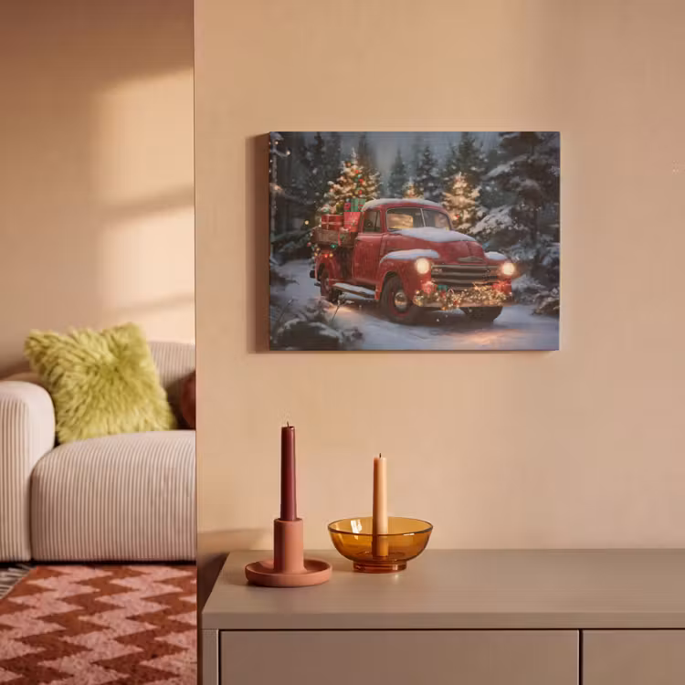Akoestisch schilderij - Kersttruck - Sneeuwbos - Rood — 2