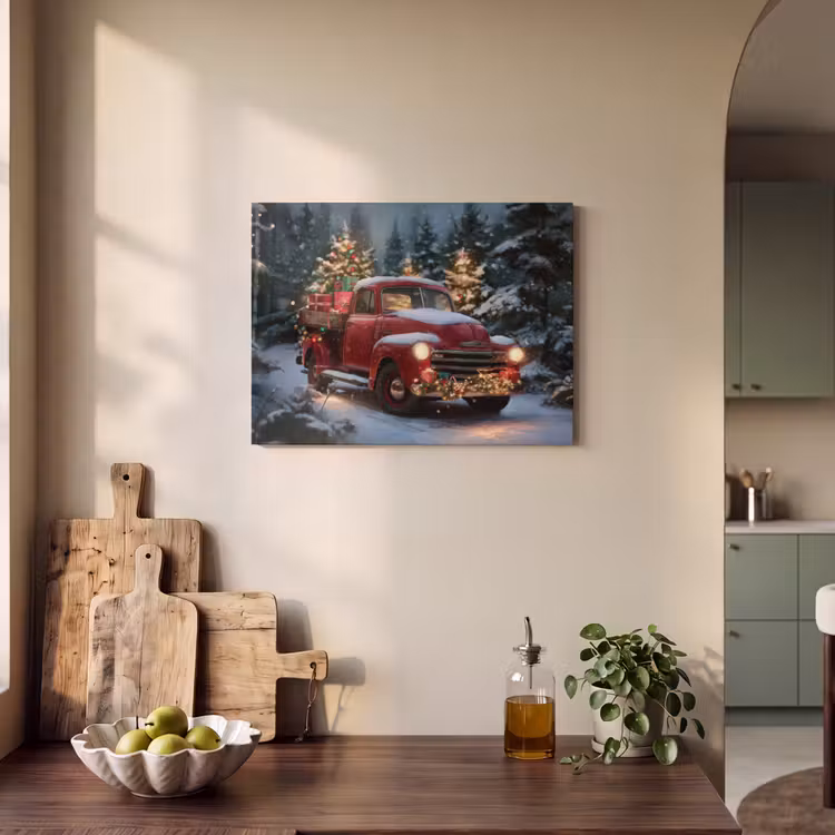 Akoestisch schilderij - Kersttruck - Sneeuwbos - Rood — 3