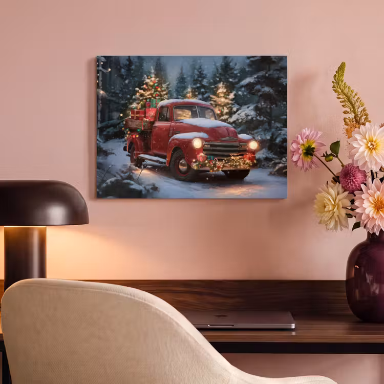 Akoestisch schilderij - Kersttruck - Sneeuwbos - Rood — 4
