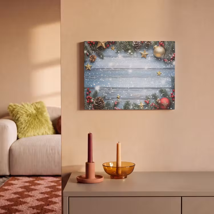 Akoestisch schilderij - Kerstomlijsting - Sneeuw - Meerkleurig — 2