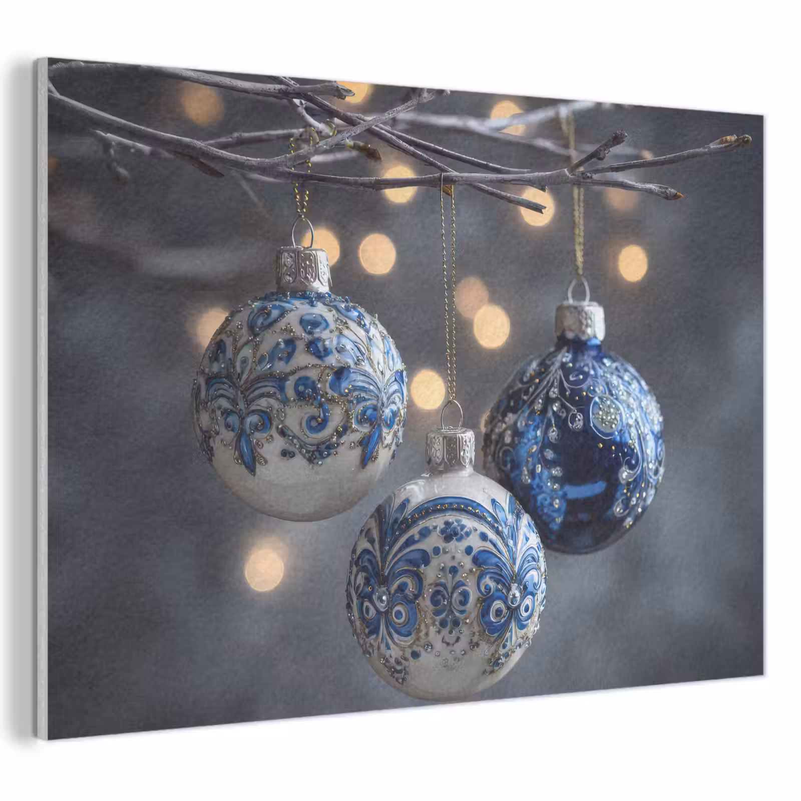 Akoestisch schilderij - Kerstbal - Versierd - Blauw — 1