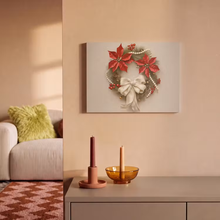 Akoestisch schilderij - Deurkrans - Strik - Kerst - Rood - Groen — 2
