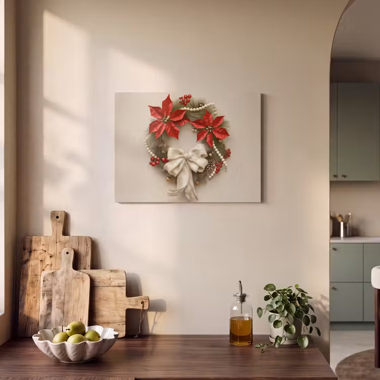 Akoestisch schilderij - Deurkrans - Strik - Kerst - Rood - Groen — 3