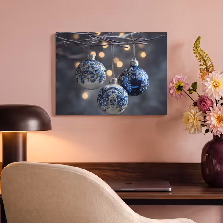 Akoestisch schilderij - Kerstbal - Versierd - Blauw — 4