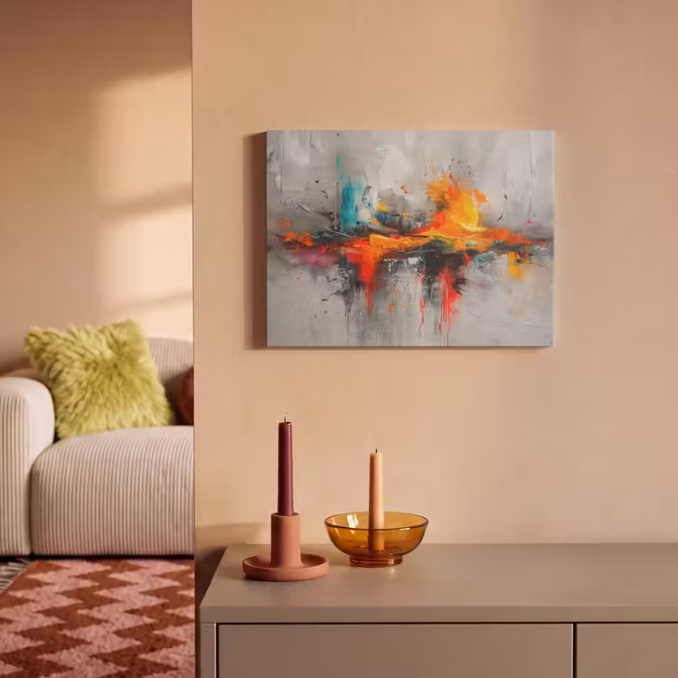 Akoestisch schilderij - Moderne kunst - Oranje - Grijs - Abstract — 2