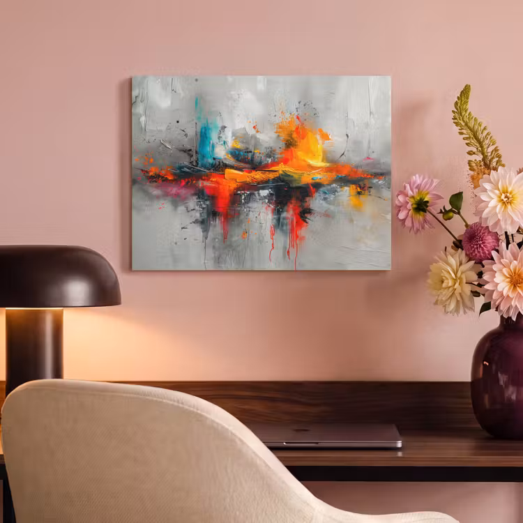 Akoestisch schilderij - Moderne kunst - Oranje - Grijs - Abstract — 4