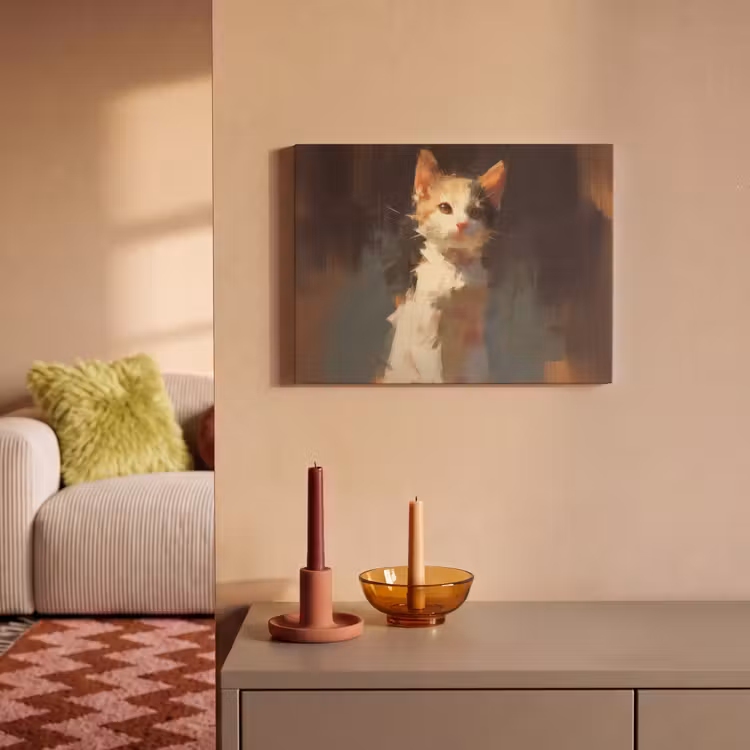 Akoestisch schilderij - Kat - Geschilderd - Artistiek - Wit — 2