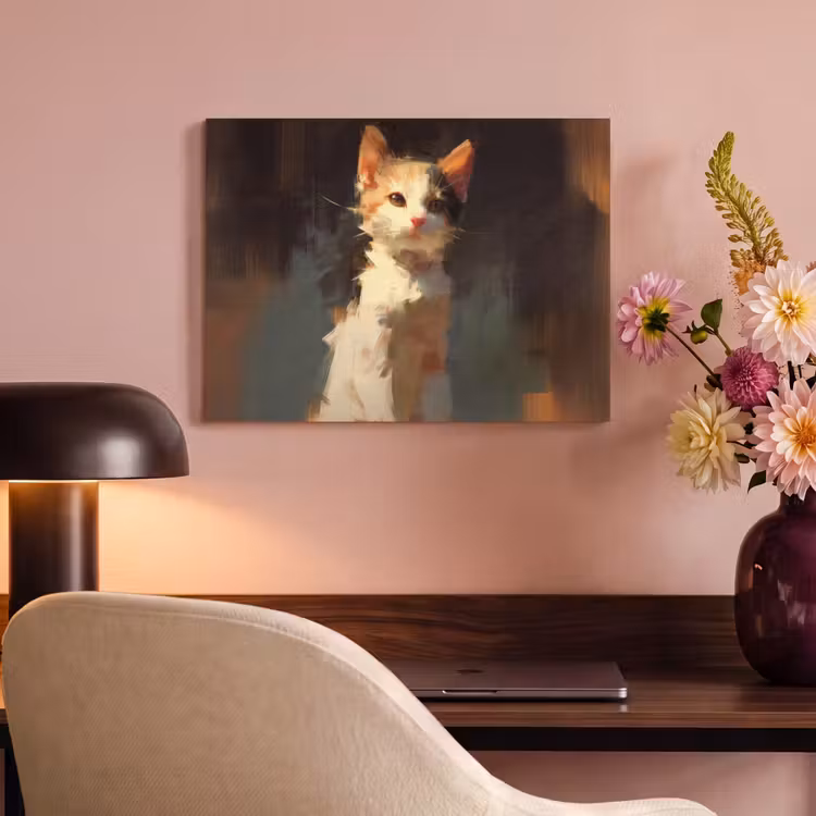 Akoestisch schilderij - Kat - Geschilderd - Artistiek - Wit — 4